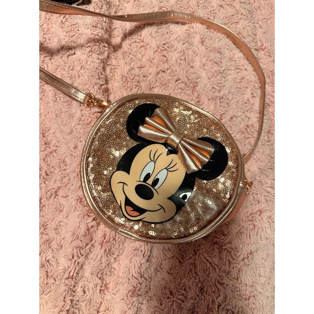 Minnie Mouse purse crossbody rose gold sparkle pink bow sequin